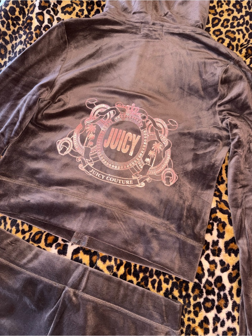 Juicy Couture Brown Velour Logo Back Hoodie Jacket